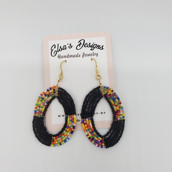 1800- Beaded Women's Multicolor Dangle Earrings Handmade NWT - Picture 4 of 4
